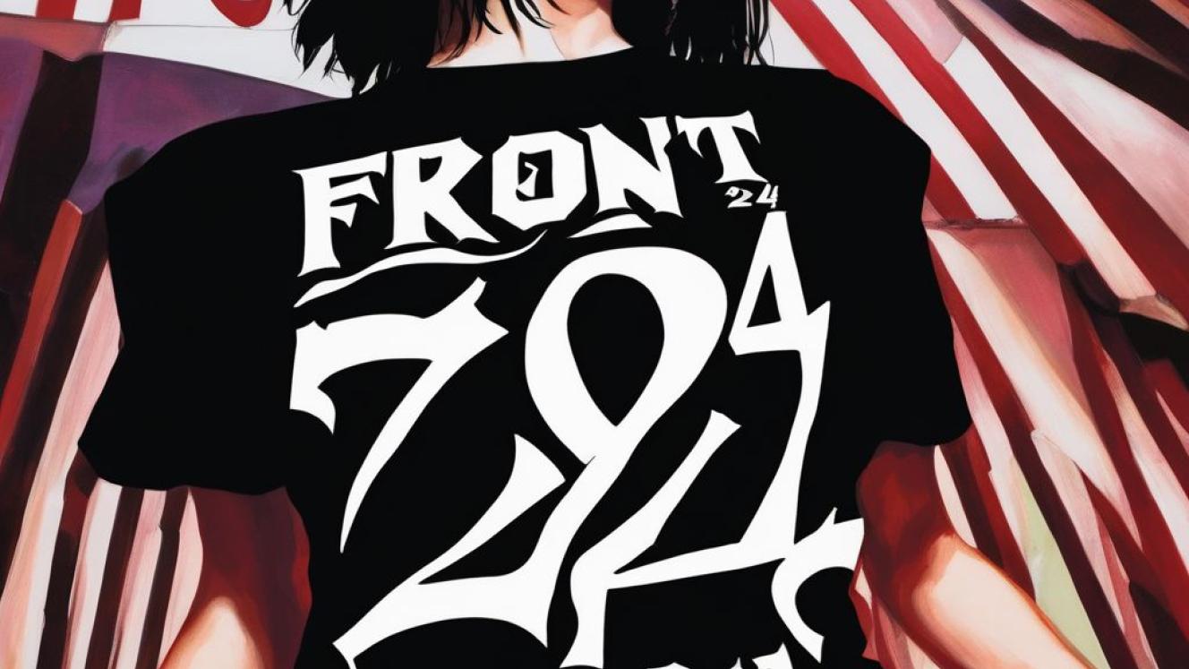 a woman dancing wearing a t-shirt that says "front 242".